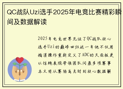 QC战队Uzi选手2025年电竞比赛精彩瞬间及数据解读
